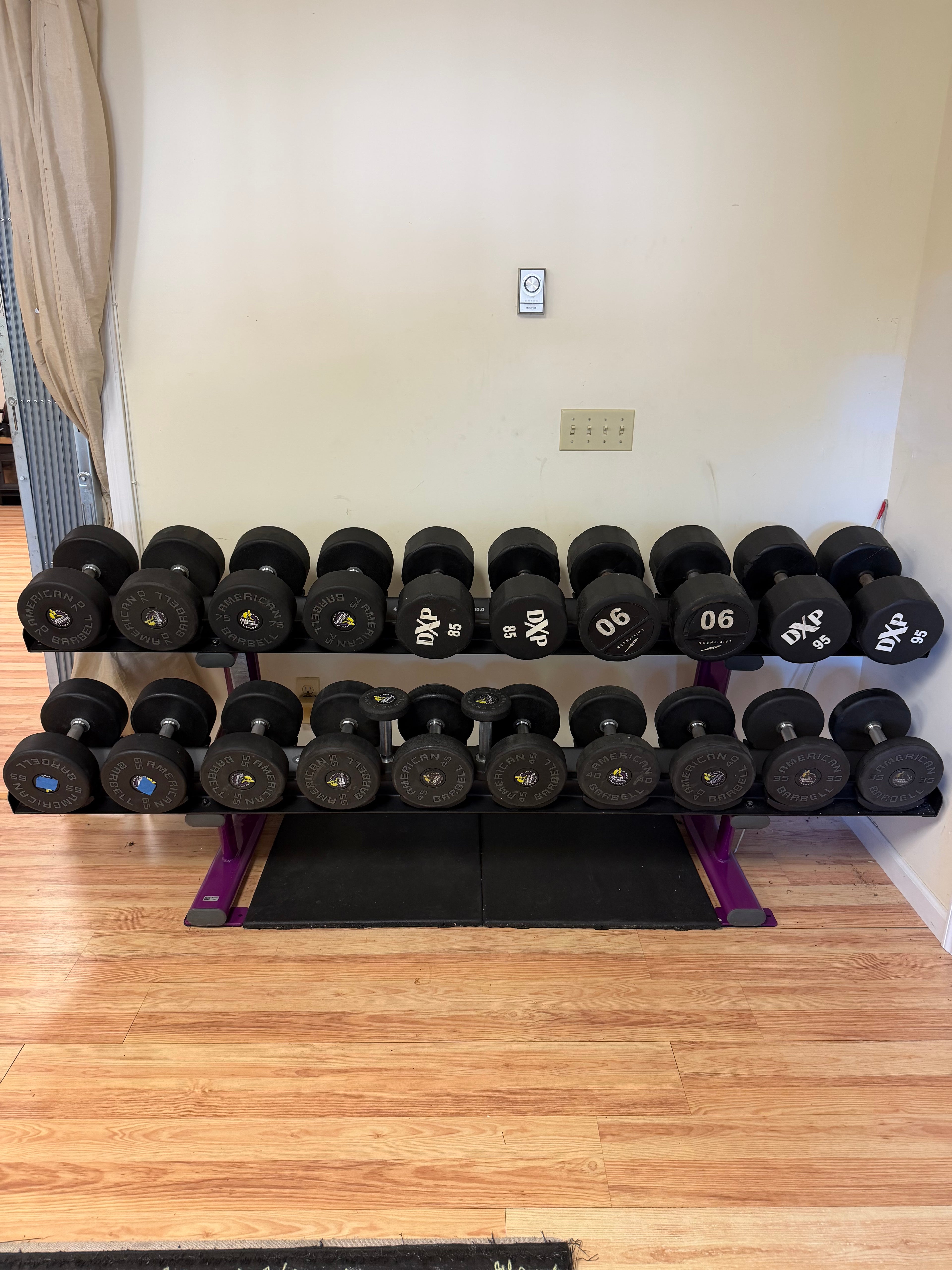 American Barbell Urethane Dumbbell Set 7.5–95 lbs with 2-Tier Rack